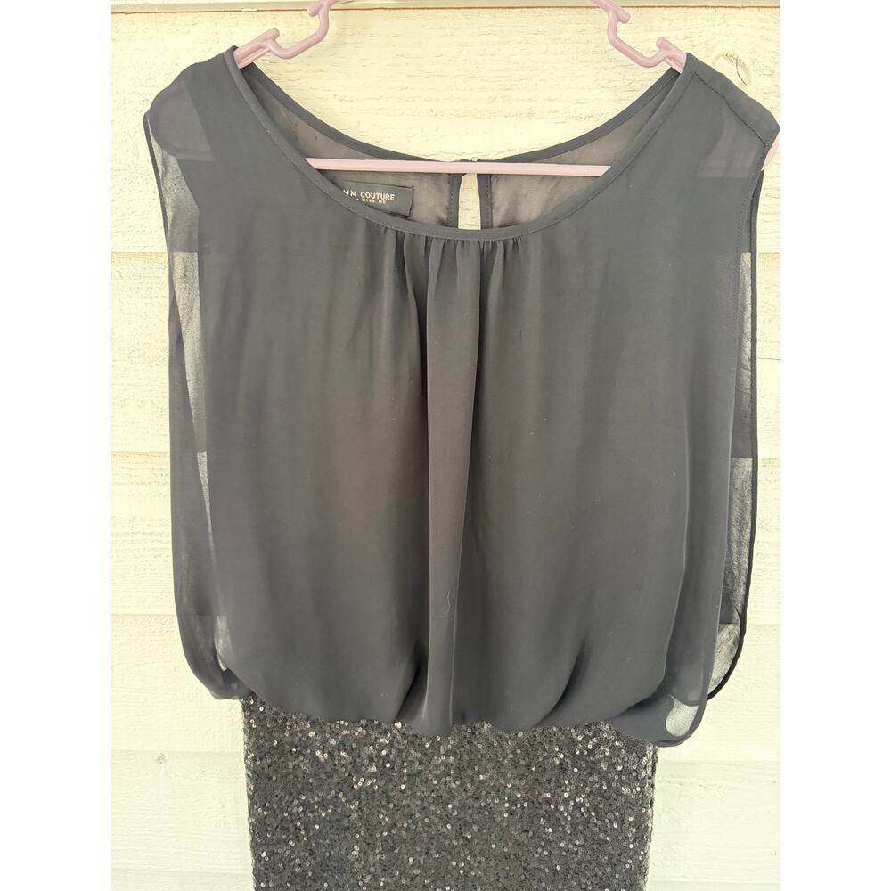 MM Couture Black Sequin Cocktail Dress Size S Sleeveless Chiffon Blouson Party D - Picture 4 of 7